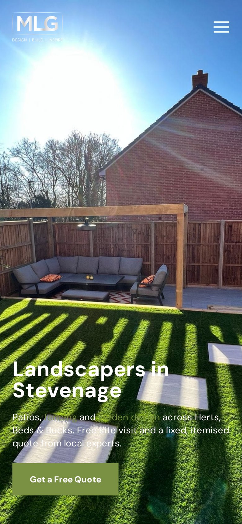 MLG Garden Works homepage on a phone