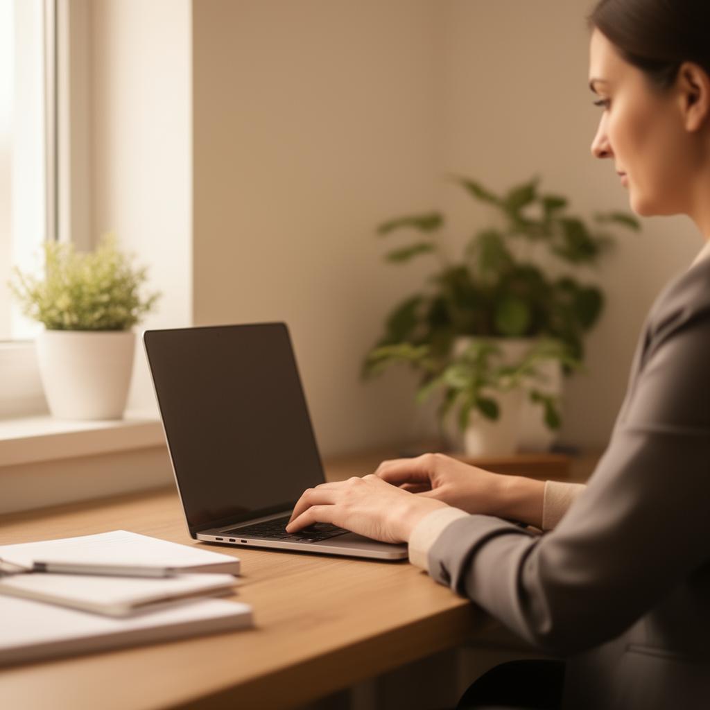 Pagewright working at a laptop in a calm, focused workspace.